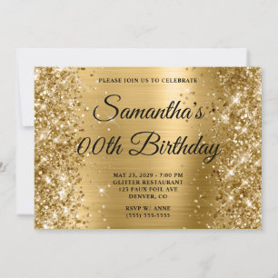 Glittery Gold Monogram Birthday Einladung