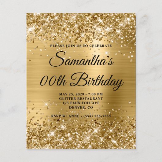 Glittery Gold Monogram Birthday Einladung (Vorderseite)