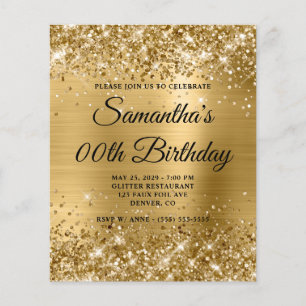 Glittery Gold Monogram Birthday Einladung