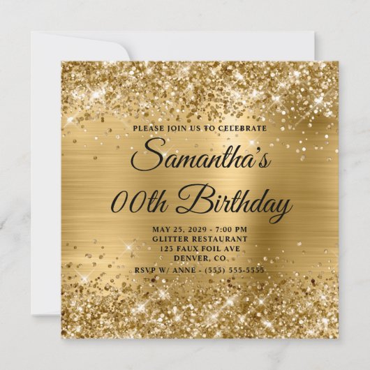 Glittery Gold Monogram Birthday Einladung (Vorderseite)