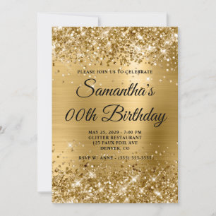 Glittery Gold Monogram Birthday Einladung