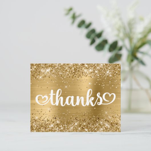 Glittery Gold Niedlich Hearts Sweet 16 Dank Postkarte (Stehend Vorderseite)