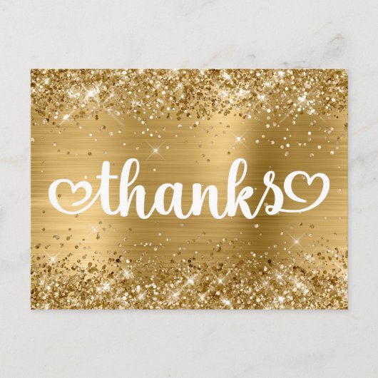 Glittery Gold Niedlich Hearts Sweet 16 Dank Postkarte (Vorderseite)