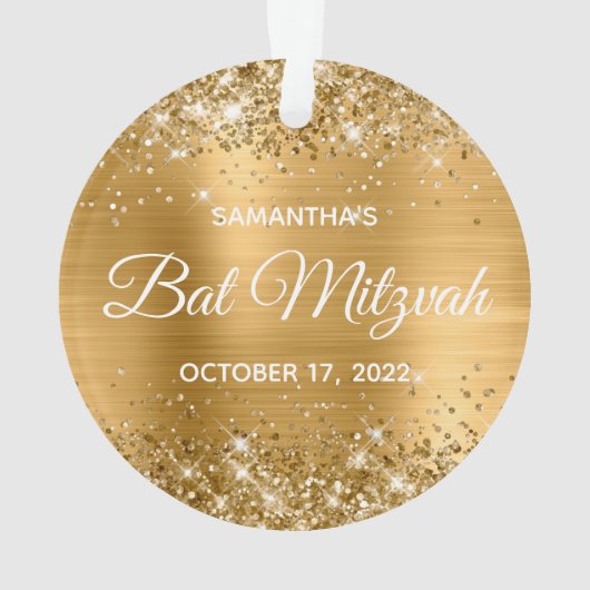 Glittery Gold Ombre Foil Bat Mitzvah Ornament (Rückseite)