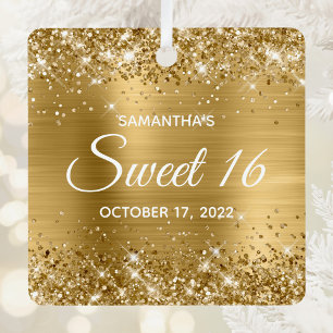 Glittery Gold Ombre Foil Sweet 16 Ornament Aus Metall