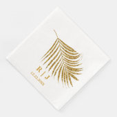 Glittery Gold Palm Leaf Monogram Name Wedding Serviette (Ecke)