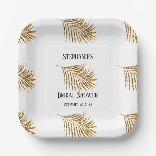 Glittery Gold Palm Tree Leaf Wedding Brautparty Pappteller (Vorderseite)