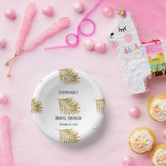 Glittery Gold Palm Tree Leaf Wedding Brautparty Pappteller (Party)