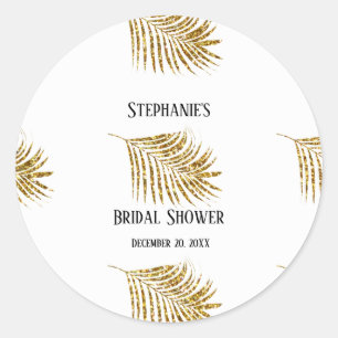 Glittery Gold Palm Tree Leaf Wedding Brautparty Runder Aufkleber
