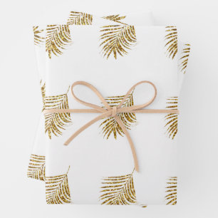 Glittery Gold Palms Tropical Weddings Celebrration Geschenkpapier Set