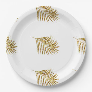 Glittery Gold Palms Tropical Weddings Leaf Muster Pappteller
