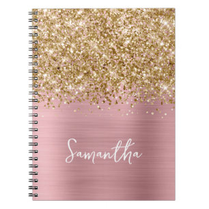 Glittery Gold Pink Blush Glam Name Notizblock
