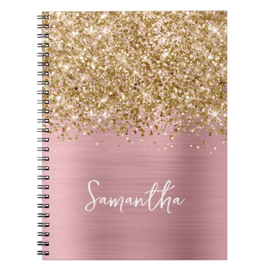Glittery Gold Pink Blush Glam Name Notizblock (Vorderseite)