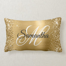 Glittery Gold Satin Foil Monogram Lendenkissen