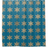 Glittery Gold Snowflake Muster Deep Ocean Blue Duschvorhang (Vorderseite)