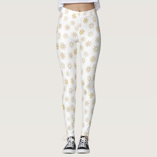 Glittery Gold Snowflakes Leggings (Vorderseite)