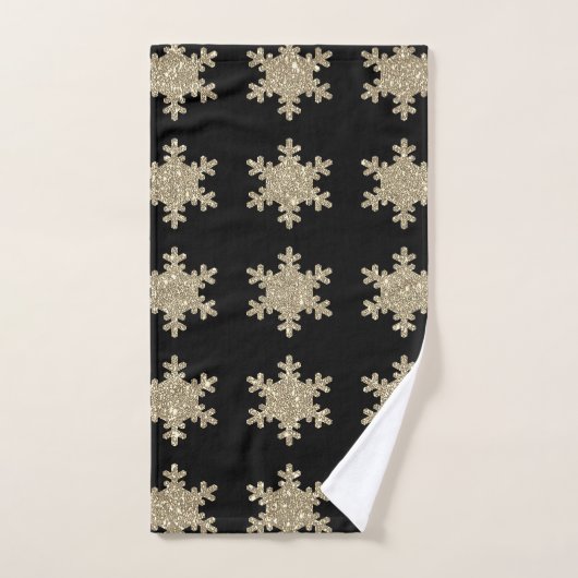 Glittery Gold Snowflakes Patterns Black Niedlich 2 Badhandtuch Set (Handtuch)