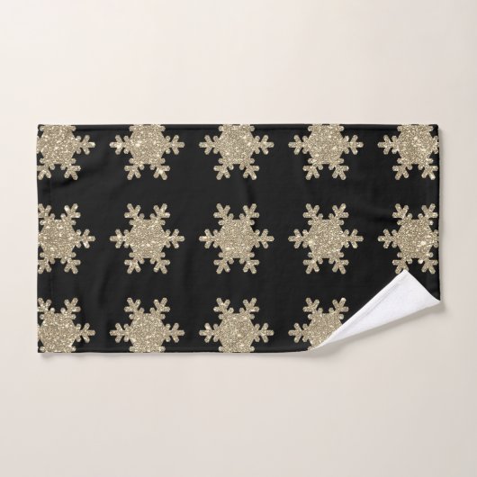 Glittery Gold Snowflakes Patterns Black Niedlich 2 Badhandtuch Set (Handtuch)