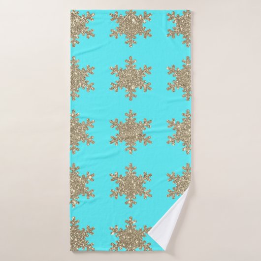 Glittery Gold Snowflakes Patterns Türkis Blau Badehandtuch (Badehandtuch)