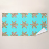 Glittery Gold Snowflakes Patterns Türkis Blau Badehandtuch (Badehandtuch)
