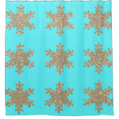 Glittery Gold Snowflakes Patterns Türkis Blau Duschvorhang (Vorderseite)
