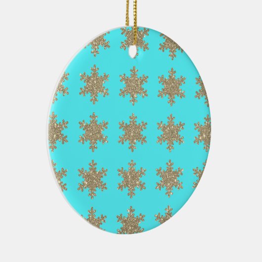 Glittery Gold Snowflakes Patterns Türkis Blau Keramik Ornament (Rechts)