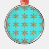Glittery Gold Snowflakes Patterns Türkis Blau Ornament Aus Metall (Vorne)