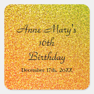 Glittery Gold Sparkle 16. Geburtstag Individuelle  Quadratischer Aufkleber