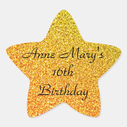 Glittery Gold Sparkle 16. Geburtstag Individuelle Stern-Aufkleber (Vorderseite)