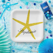 Glittery Gold Starfish Muster Individuelle Name El Pappteller (Party)