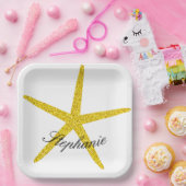 Glittery Gold Starfish Muster Individuelle Name El Pappteller (Party)