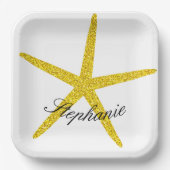 Glittery Gold Starfish Muster Individuelle Name El Pappteller (Vorderseite)