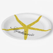 Glittery Gold Starfish Pattern Individuelle Name S Pappteller (Schrägansicht)