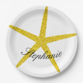 Glittery Gold Starfish Pattern Individuelle Name S Pappteller (Vorderseite)