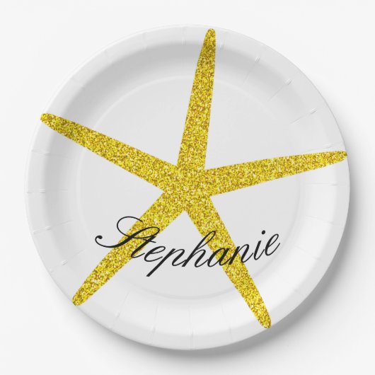 Glittery Gold Starfish Pattern Individuelle Name S Pappteller (Vorderseite)