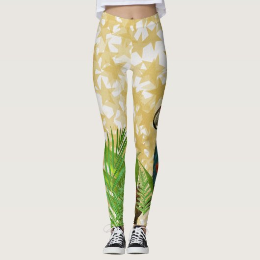 Glittery Gold Stars Parrot und Butterfly Leggings (Vorderseite)