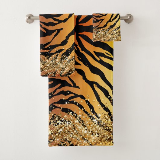 Glittery Gold Tiger Safari Print Bath Handtuch Set (Insitu)