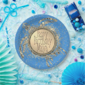 Glittery Gold Turtle auf Blue Birthday Paper Plate Pappteller (Party)