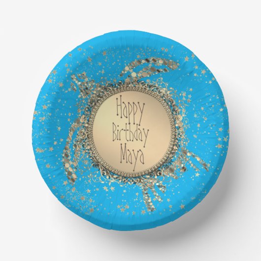 Glittery Gold Turtle on Blue Birthday Pappteller (Vorderseite)