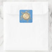 Glittery Gold Turtle on Blue Birthday Quadratischer Aufkleber (Tasche)