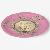 Glittery Gold Turtle on Pink Birthday Paper Plate Pappteller (Schrägansicht)