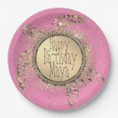 Glittery Gold Turtle on Pink Birthday Paper Plate Pappteller (Vorderseite)