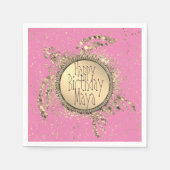 Glittery Gold Turtle on Pink Birthday Serviette (Vorderseite)