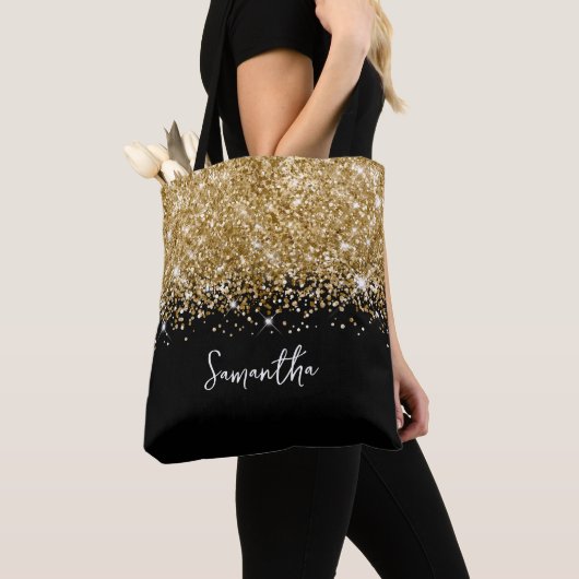 Glittery Gold und Black Glam Name Tasche (Von Nahem)