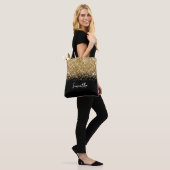 Glittery Gold und Black Glam Name Tasche (Am Model)