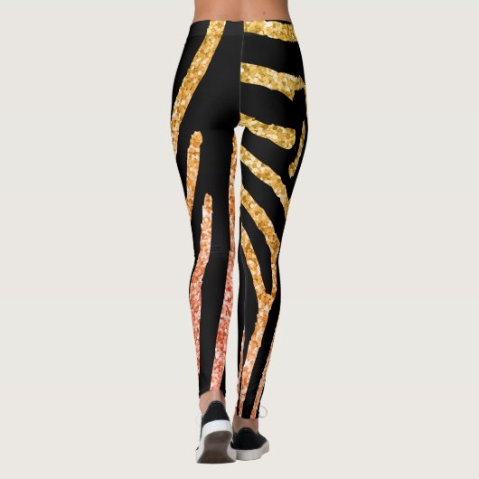 Glittery Gold und Black Zebra Wild Animal Muster Leggings (Rückseite)