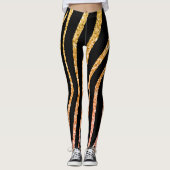 Glittery Gold und Black Zebra Wild Animal Muster Leggings (Vorderseite)