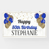 Glittery Gold und Blue Happy Birthday Banner (Horizontal)