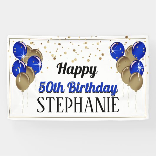 Glittery Gold und Blue Happy Birthday Banner (Horizontal)