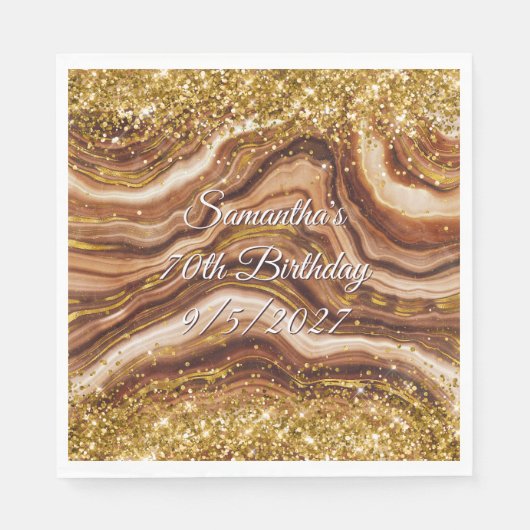 Glittery Gold und Brown Agate 70. Geburtstag Serviette (Vorderseite)